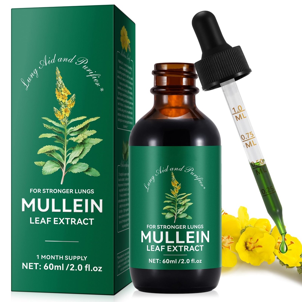 Mullein Drops, Mullein Leaf Extract for Lungs, Mulleins Leaf Drops for Lung Cleanse and Phlegm, Fast Absorptio Tehokas Mulleins Extract for Stronger Lungs (1)