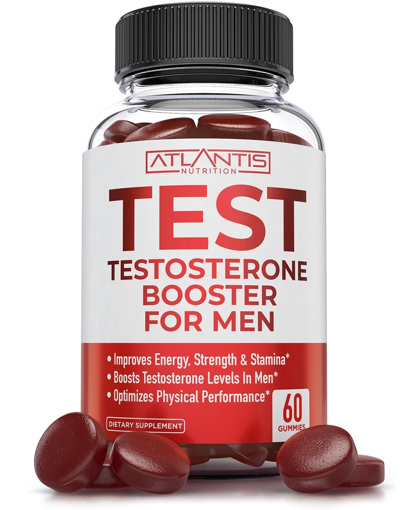 Atlantis Nutrition Testosteron Booster för män Gummies - Manlig förbättring, ökar energi och optimerar fysisk prestation formulerad w / Tribulus, Horny Goat Weed, Saw Palmetto, Maca Root - 60 Gummies