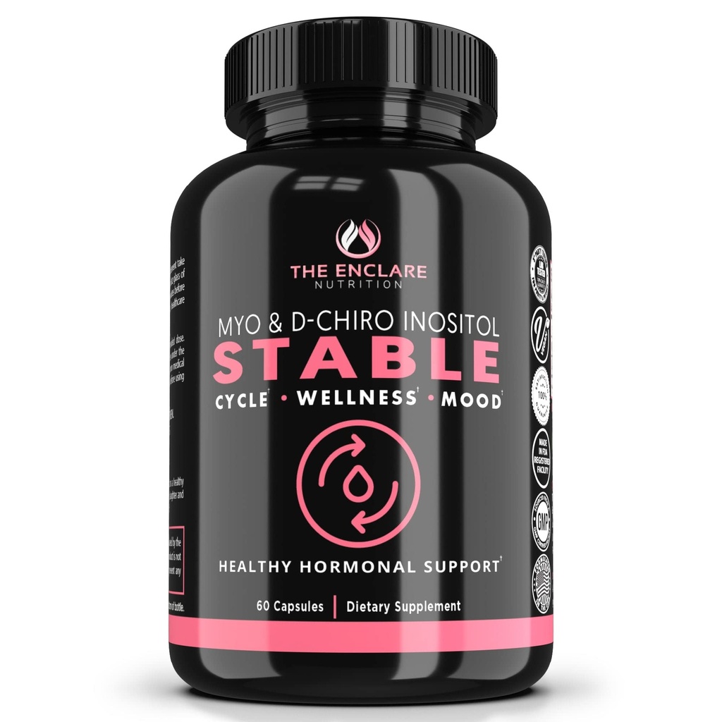 ENCLARE NUTRITION Myo-inositol, D-Chiro Inositol Capsules (Optimal 40:1 Ratio) | Fertilitet, naturliga PCOS-tillskott för kvinnor, hormonbalans, hälsosamt äggstocksstöd