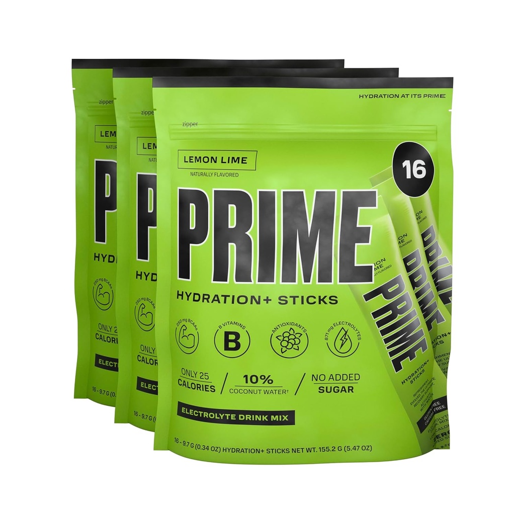 Prime HYDRATION+ Sticks sitruunan limetti ... Hydraation jauhe Single serve sticks... Electrolyyttijauheen päällä