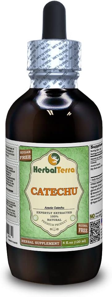 Catechu (Acacia Catechu) Glyseriitti, kuivattu yrtti alkoholiton nesteuute (Brandin nimi: HerbalTerra, ylpeänä valmistettu Yhdysvalloissa) 4 fl.oz (120 ml)