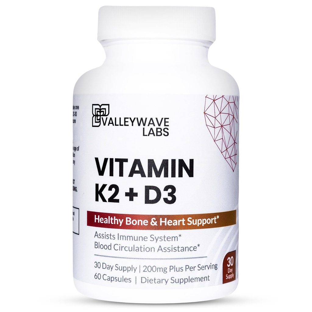 D3-vitamiini K2 kapselit - 2-in-1 K2-vitamiini MK7 100 mikrog + VIT D3 5000 IU (125 mikrog) Luun, hampaiden, lihasten ja immuuniterveyden tukilisä *, 60 kreivi