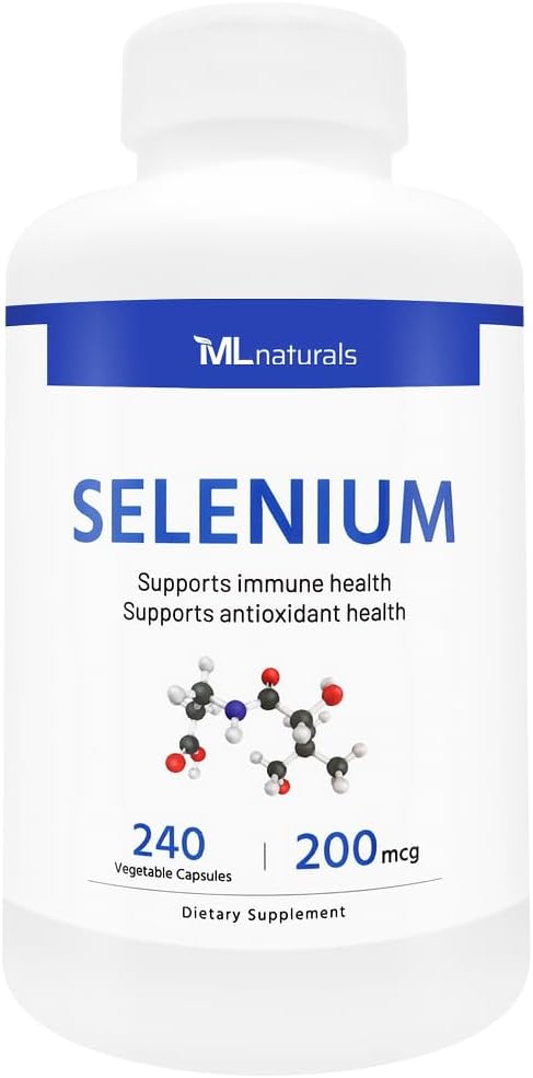 ML Naturals Selenium 200mcg 240 Vegetabiliska kapslar. Stöder Immune Health, NSF-Certified & CGMP-Compliant