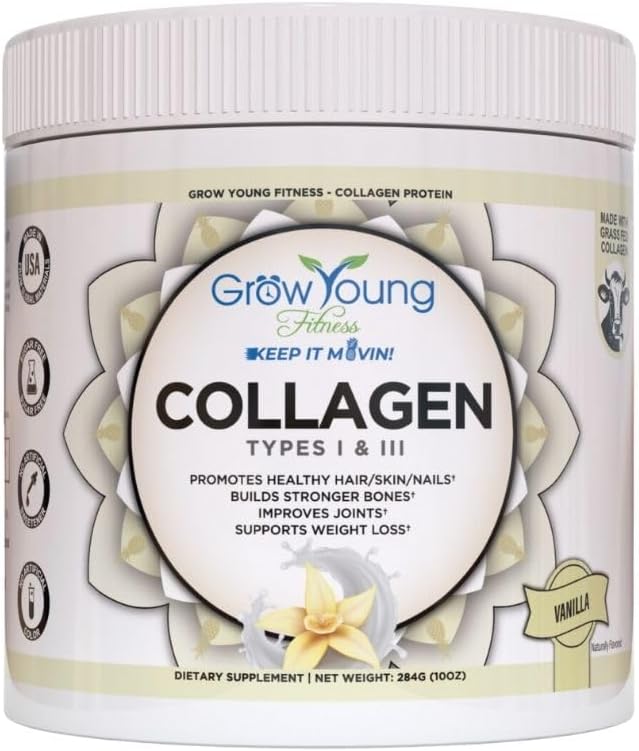Grow Young Fitness Collagen Protein - Vanilla, edistää ihon, luut, nivelet, laihtuminen, sokeriton (12.41 oz) (1 pakkaus, 20 tarjoilua)