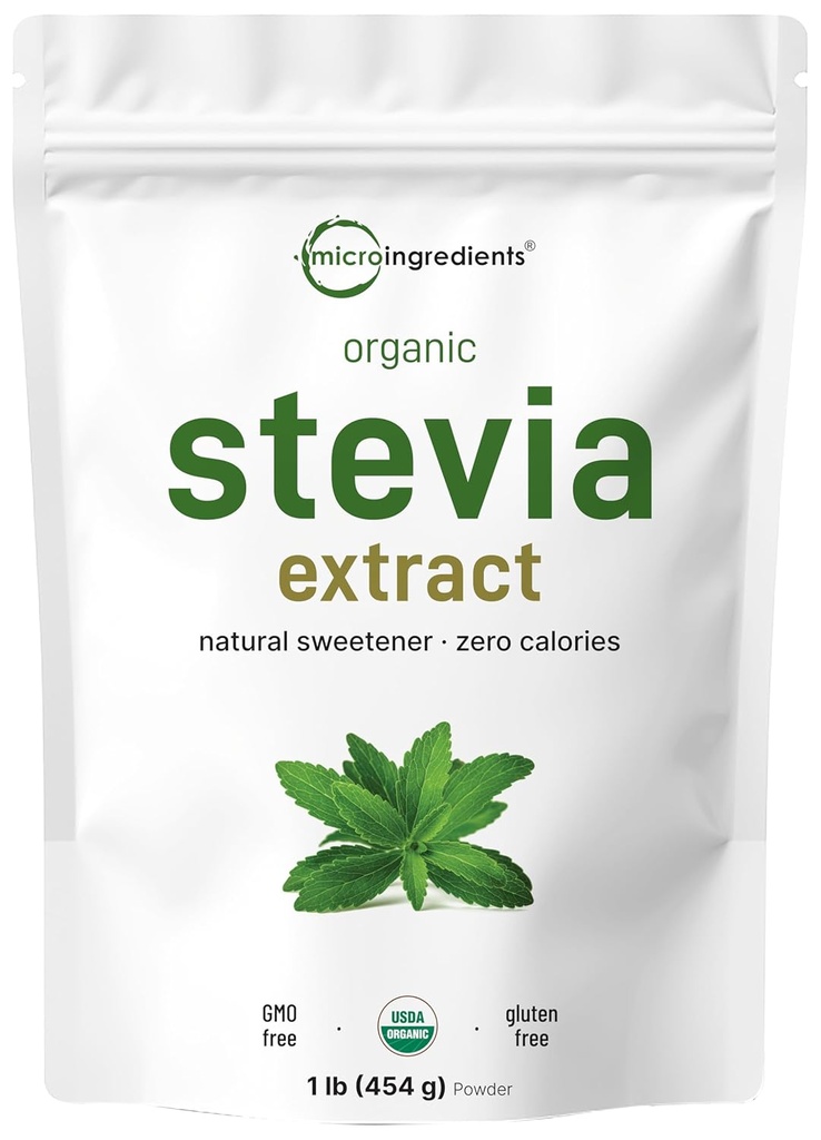 Pure Organic Stevia Powder, 1 punta (2,837 tarjoilua), korkein arvosana Stevia Green Leaf Extract Reb-A 