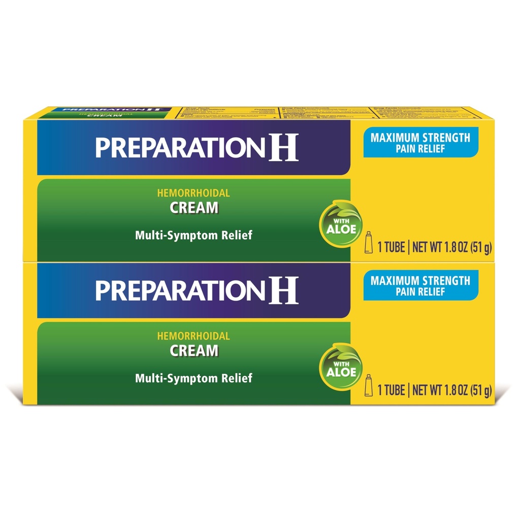 Förberedelse H Hemorrhoid Symptom Behandling Cream (2 x 1,8 Ounce Tube), Maximal Strength Multi-Symptom Smärta Relief med Aloe
