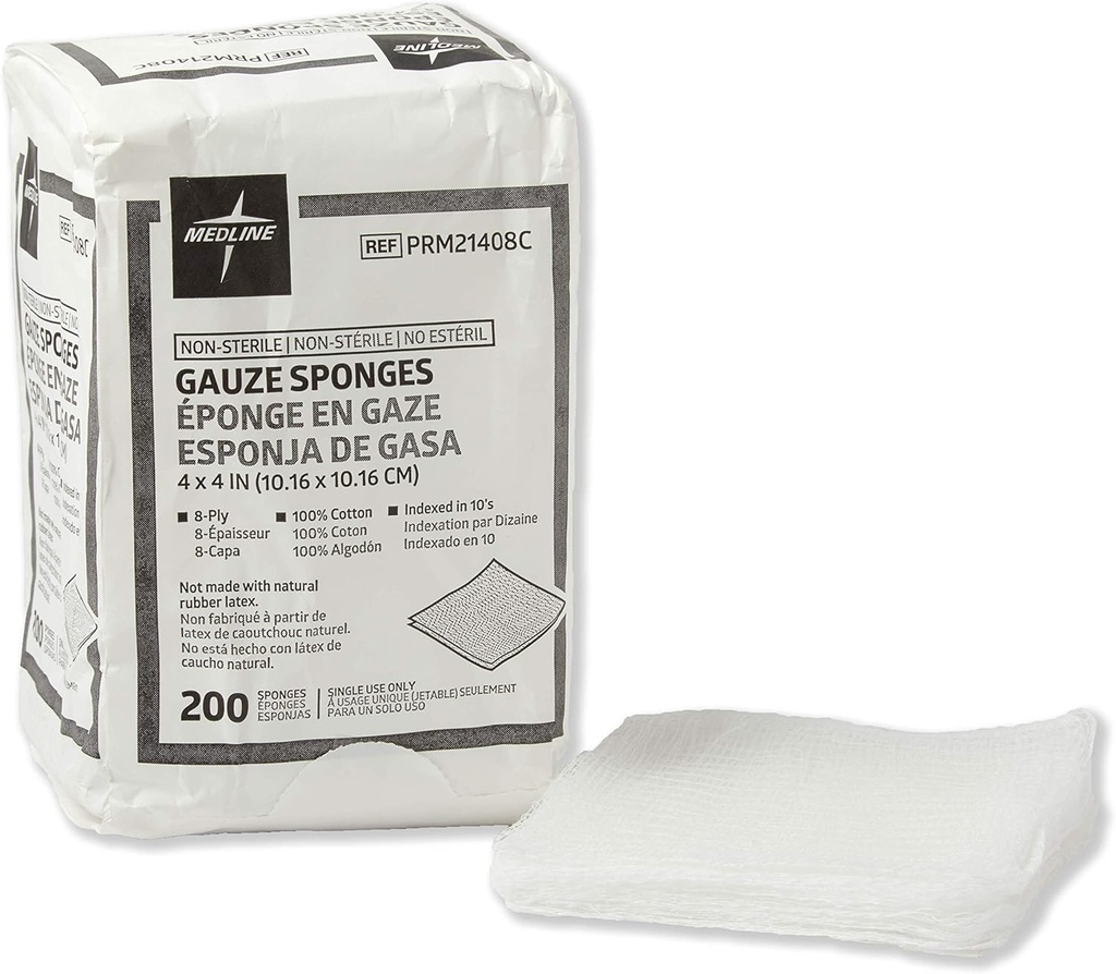 Medline ei-steriili puuvilla Kudotut sideharso Sponges, 8 Ply, Ihanteellinen haava pukeutuminen ja puhdistus, Asia 4000