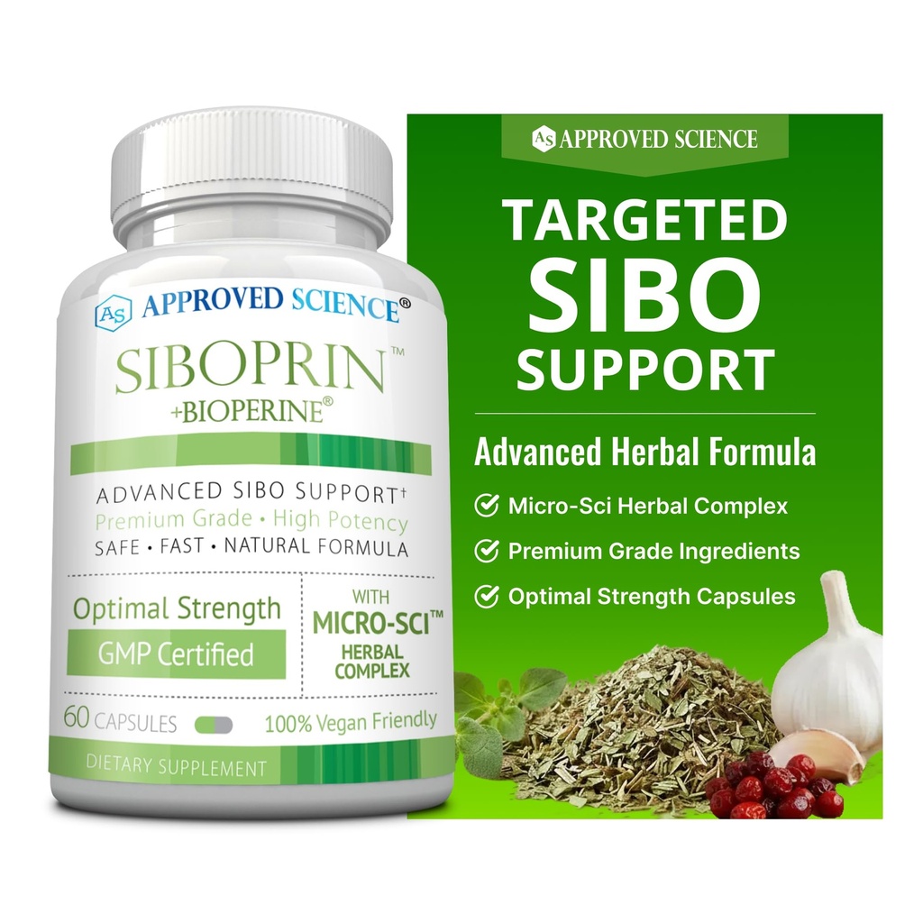 Hyväksytty Science Siboprin - 60 kapselia - Tuki Gut Balance, rauhoittaa suoliston ärsytys, apua kramppien ja turvotus - Caprylic Acid, Barberry, Oregano - Vegan