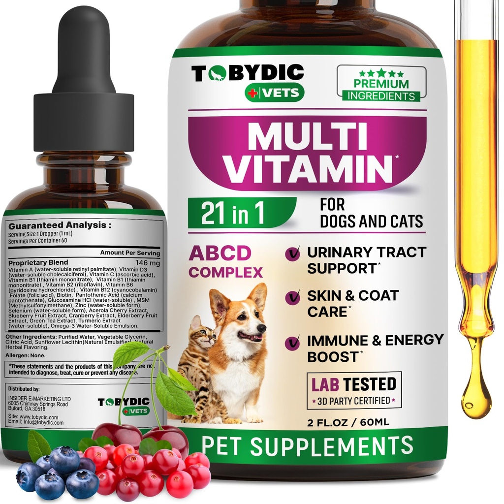 Cat & Dog Multivitamiini 21 in 1 Lemmikkilisät karpalo & Glukosamiini - Natural Medicine & Support for UTI, virtsarakko, munuaiset, ihon takki, nivelet hoito valmistettu Yhdysvalloissa