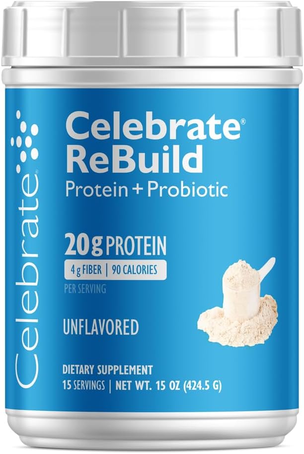 Juhlita vitamiineja Rebuild Protein Powder probiootit & Prebiootit - 20g Whey Isolate Protein, High Fiber, Post Bariatric Surgery Potilaat - Unmaled (15 Servings)