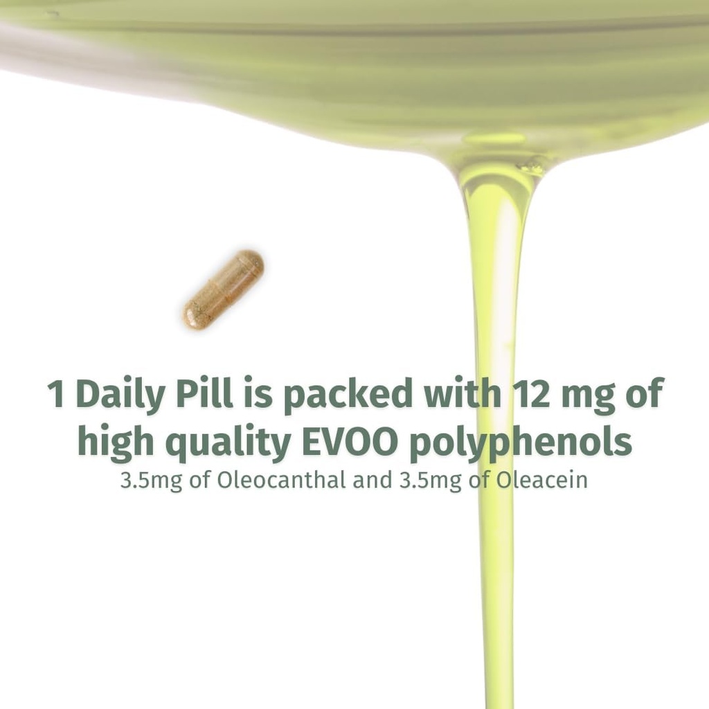 OleocanTM Capsules - 90 Day Supply - Premium EVOO Polyphenol Supplement - 3,5 mg Oleocanthal och 3,5 mg Oleacein - Bredspektrum