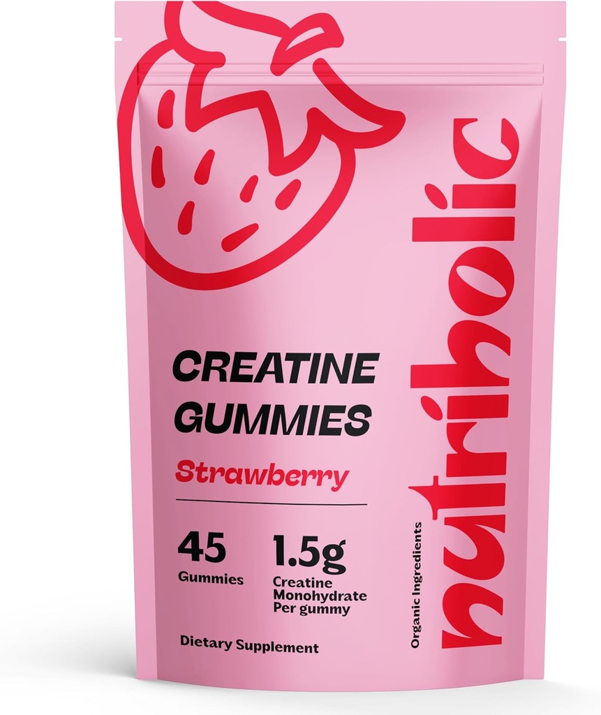 Creatiini Monohydraatti Gummies miesten ja naisten - Helppo digest, Vegan, Gluteeniton, ei-GMO, 1,5 g Creatiini per Gummy - 45ct (45 kreivi, mansikka)