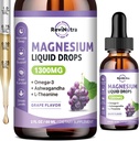 Triple Magnesium Complex Liquid Drops - 1300mg Magnesium Glycinate, Taurate & Citrate Omega3, L-Theanine, Ashwagandha, Kalium - Support Sleep, Nerve, Immuuni, Energia - Viinirypäleen Flavor, 2 Fl OZ