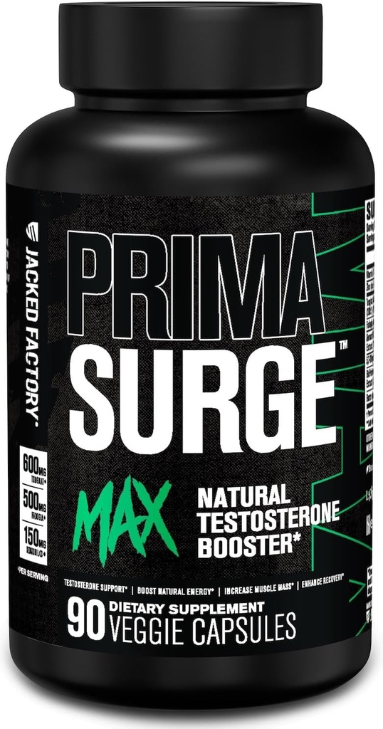 Jacked Factory Primasurge Max Testosteroni Booster for Men - Natural Testosteroni täydentää Tongkat Ali, Fadogia Agrestis & Sensoril Ashwagandha - Test Booster lihasmassaa - 90 Count