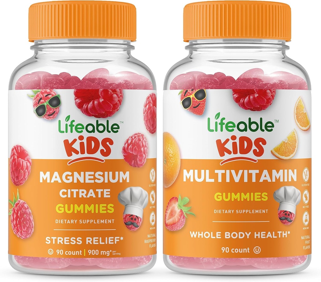 Livliga Magnesium Barn + Multivitamin Barn, Gummies Bundle - Stor Smak, Vitamin Supplement, Gluten Gratis, GMO Gratis, Chewable Gummy