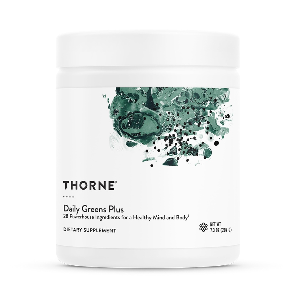 THORNE - Daily Greens Plus - Comprehensive Greens Powder with Matcha, Spirulina, Moringa ja Adaptogen, Sieni- ja antioksidanttisekoitukset - Virkistävä, minttumaku 7.2 Oz - 30 tarjoilua