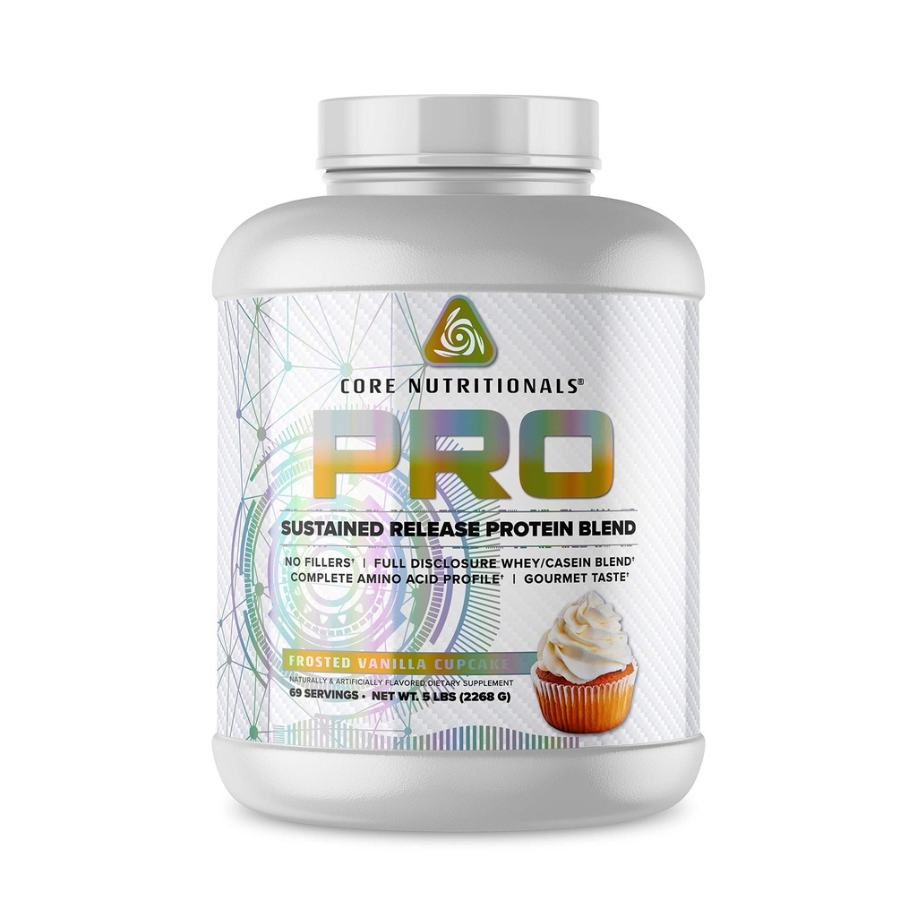 Core Nutritionals Pro kestävä julkaisu Pro Blend, Dgestive Enzyme Blend, 25G Protein, 2G Carb, 69 Tarjoilut (Frosted Vanilla Cupcake)