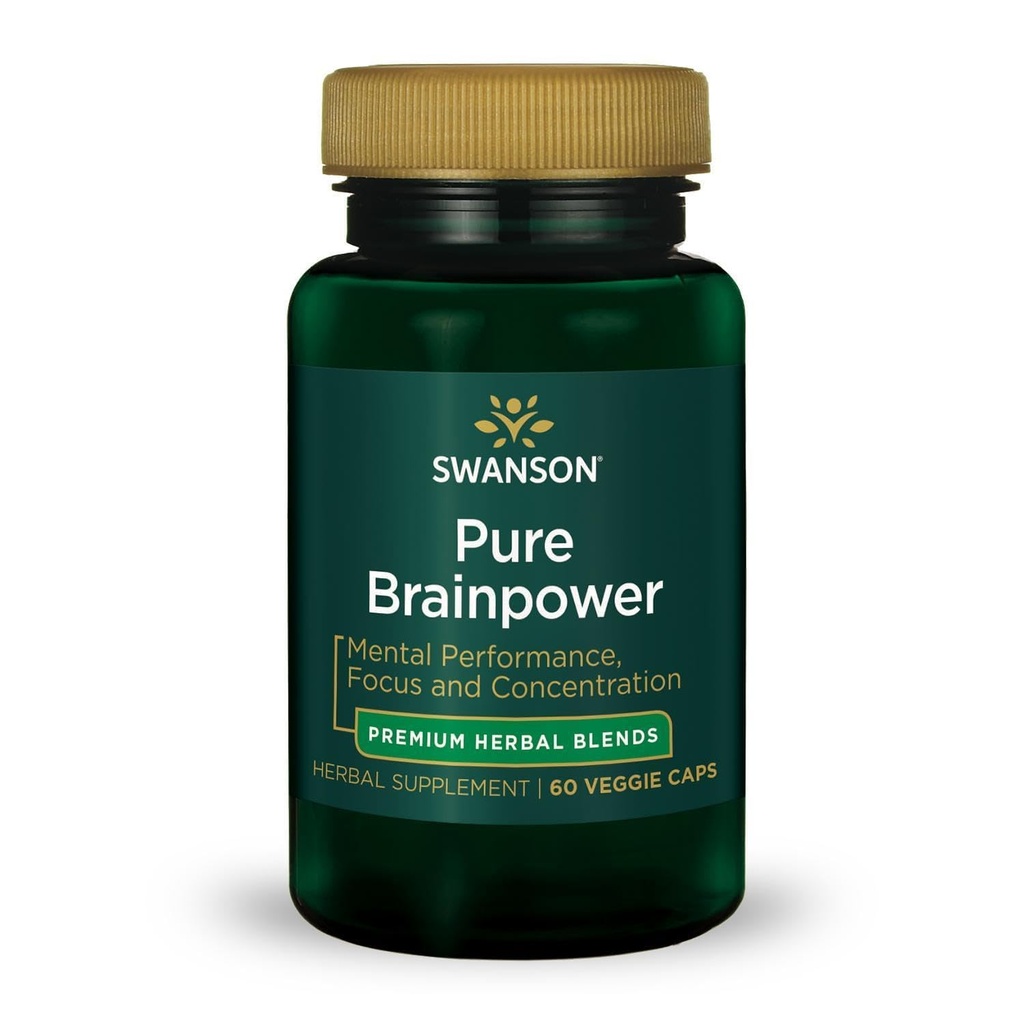 Swanson Pure Brainpower Brain Health Kognitive Memory Focus Support Brain-Derved Neurotrophic Factor (BDNF) Herbal Supplement (Ginkgo Biloba, Bacopa Monnieri) 60 Vegan