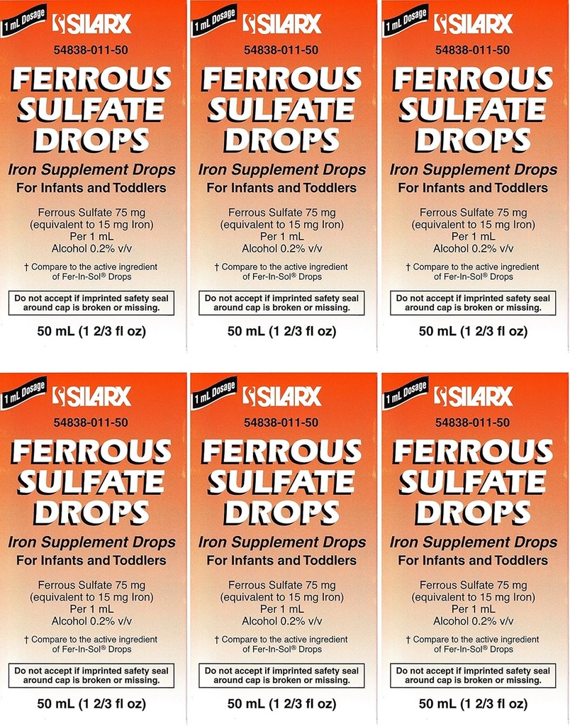 Ferrous Drops Iron Supplement Peppermint Flavor Generic för Enfamil Fer-In-Sol Iron Supplement Drops för spädbarn, småbarn & barn som mäter Dropper Inkluderad 50 ml per flaska Pack på 6