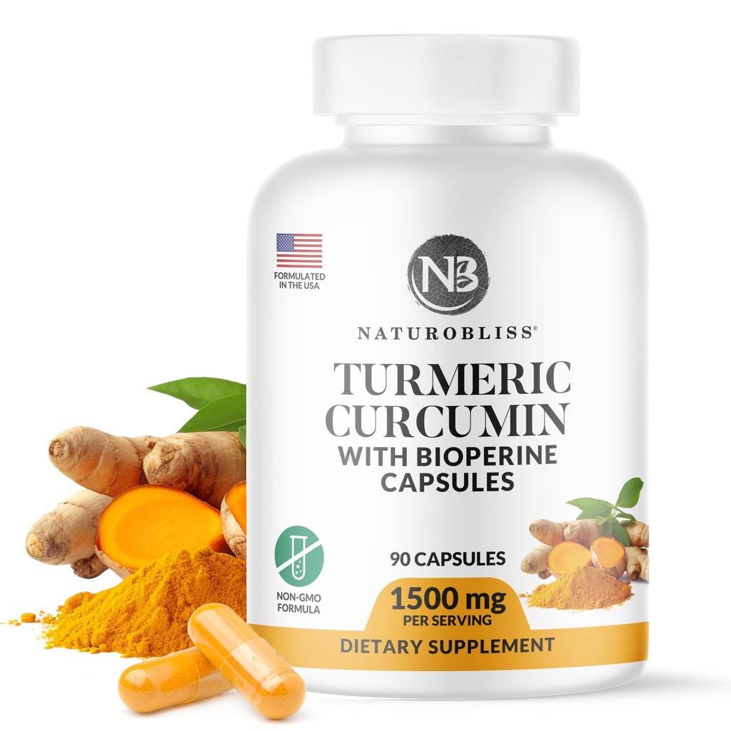 NaturoBliss Turmeric Curcumin with BioPerine 1500mg - Non GMO - Gluteeniton - 90 kapselia