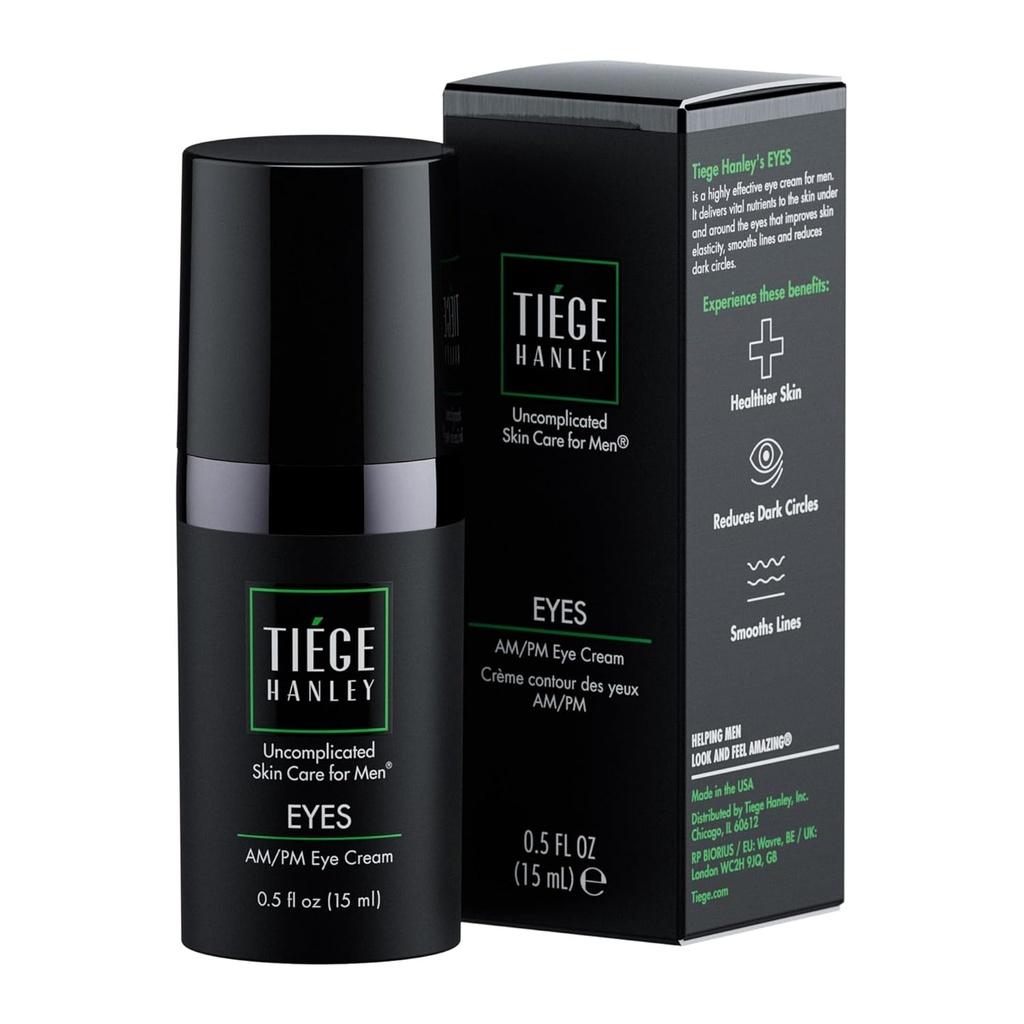 Tiege Hanley Eye Cream för män | minskar mörka cirklar, väskor under ögon, puffiness & Crow's Feet - Anti-Aging Under Eye Treatment, 0,5 oz