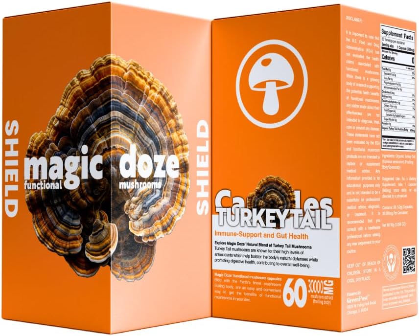 Magic Doze TM Turkiet Tail Mushroom kapslar - 60 kapslar för immunstöd & Digestive hälsa