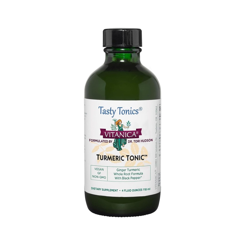 Vitanica, Turmeric Tonic, ei-GMO:n nestekurkumaiinilisä 1000 mg, mustapippuri ja inkivääri, antioksidantti, vegan, gluteeniton, 4 Ounce
