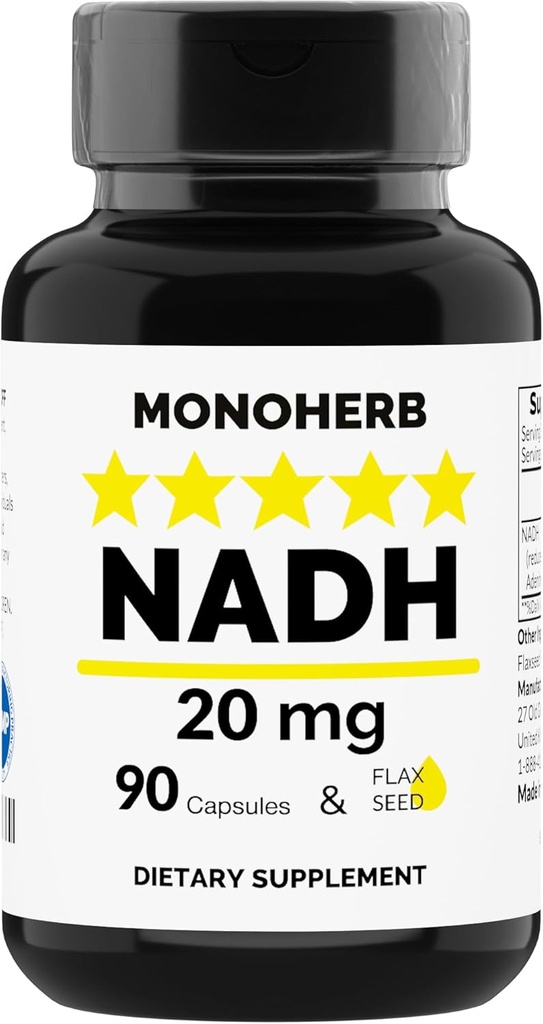 MONOHERB NADH 20 mg - 90 vegetariska kapslar - Reducerad Nikotinamid Adenine Dinucleotide Supplement