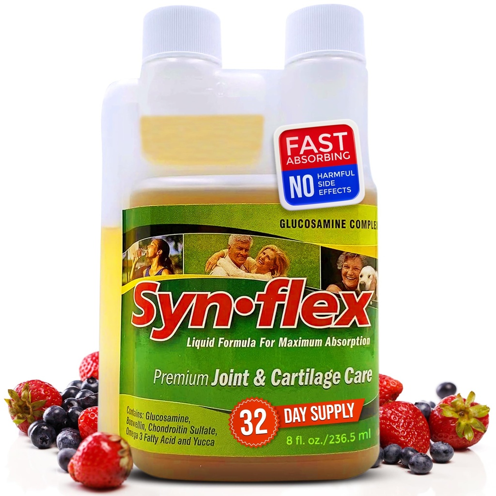 Synflex Liquid Glukosamiini Original Formula - Chondroitin, Vitamiinit, Mineraalit - Drink Supplement miesten ja naisten, Auttaa Support Joint & Cartilage Health - Berry Flavor, 32 päivän tarjonta