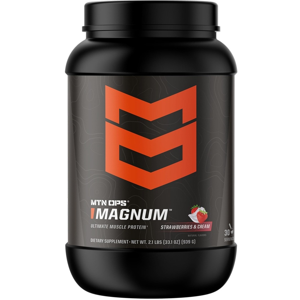 MTN OPS Magnum Strawberry Protein Powder, 23 g Whey Isolate Protein & Milk Protein with BCAAs, Zero Sugar & Gluten Free, Mansikka & Cream, 30-serving Tub