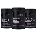 Sports Research Evening Primrose Supplement from Cold Pressed Oil, Vegan Biotin 10 000 mcg Coconut Oil & Women's Probiootit Prebiootit, 65 miljardia PMY