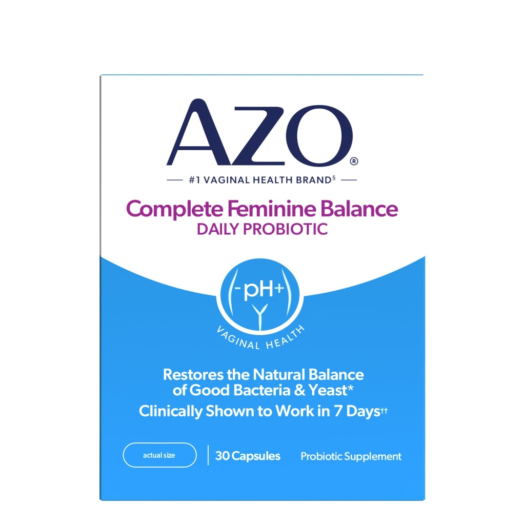 AZO Complete Feminine Balance Päivittäinen emätin Probiootit naisille, kliinisesti todistettu auttaa suojaamaan emätin terveys, auttaa tasapaino pH ja hiiva, 30 Count