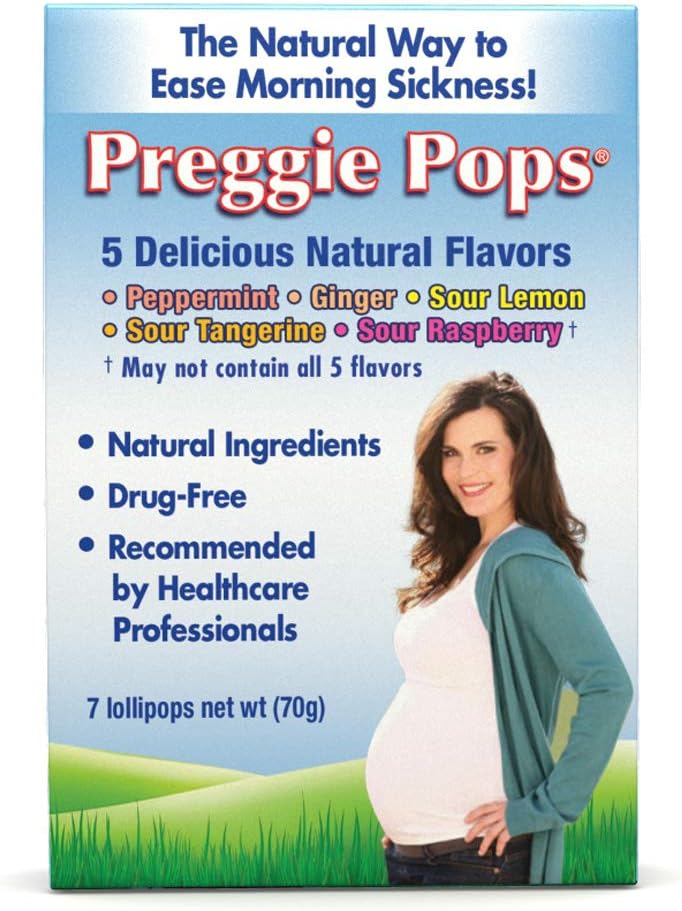 Preggie Pops | 7 Lollipops | Morning Sickness & Nausea Relief under graviditeten | Säker för gravid mamma och baby | Gluten Free | 7 smaker: Lemon, Raspberry, Peppermint & Mer