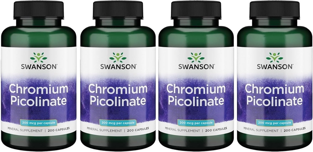 Swanson Cromi Picolinate - Natural Supplement Promoting Metabolia & Weight Management - tukee terveitä tasoja jo normaalin alueen - (200 kapselia, 200 mcg Each)