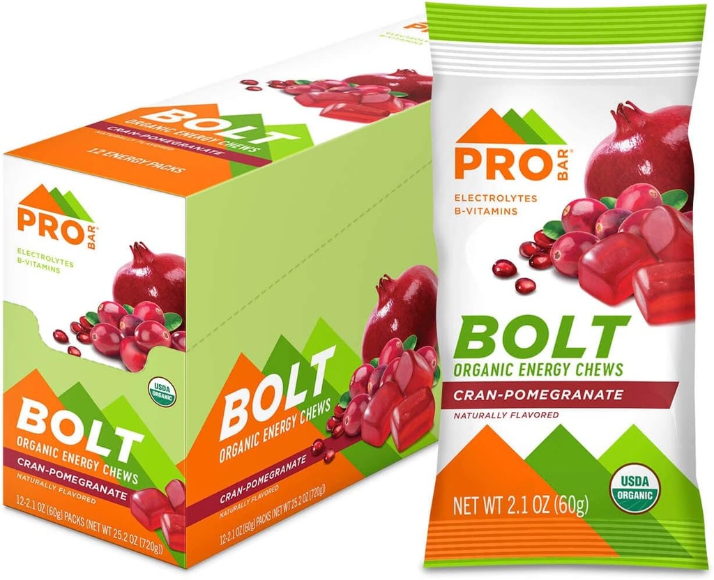 PROBAR - BOLT Organic Energy Chews, Cranberry Granaattiomena, Ei-GMO, Gluteeniton, USDA Certified Organic, Terve, Natural Energy, Nopea polttoaine Gummies kanssa B & C-vitamiinit (12 kreivi)