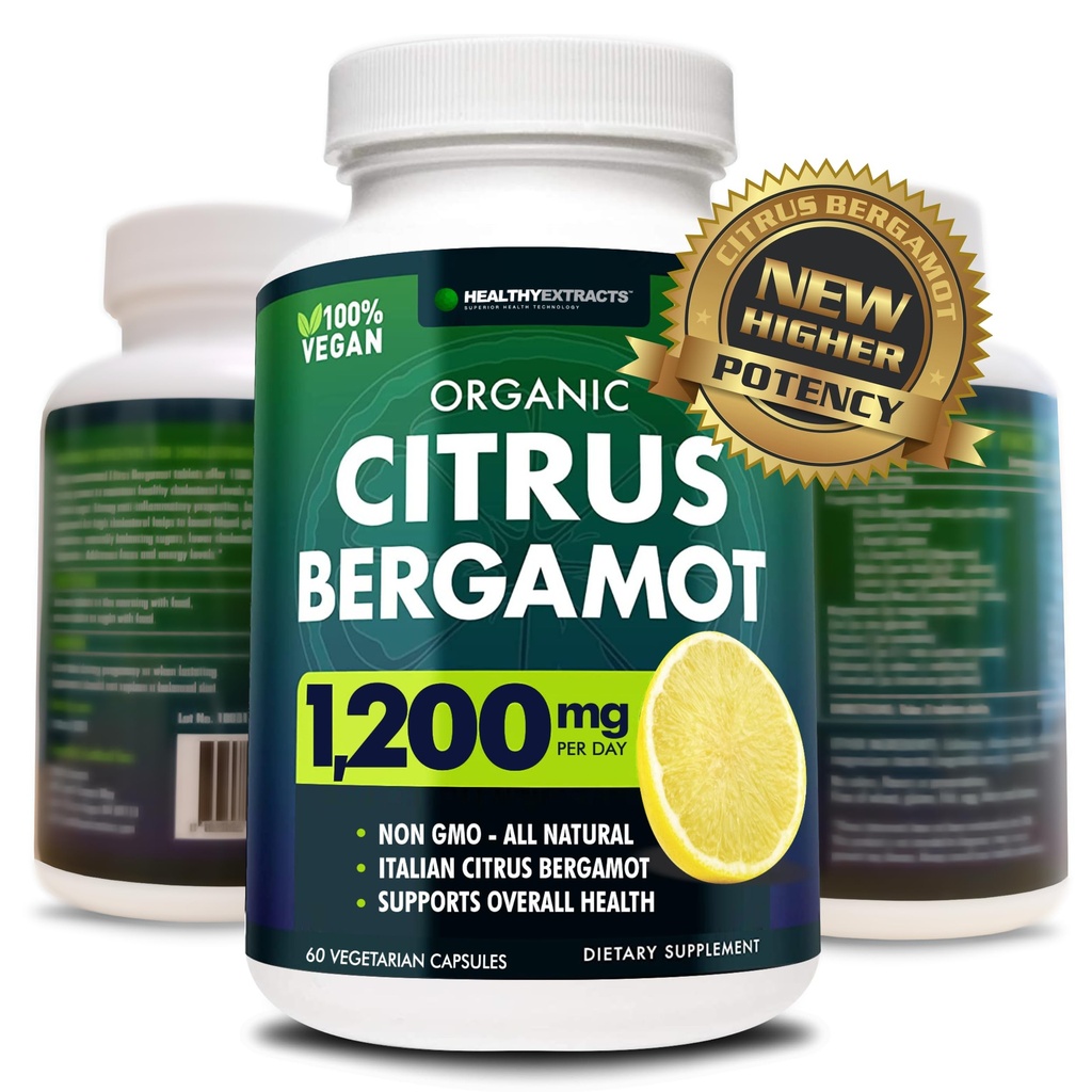 Citrus Bergamot Supplement - 150:1 Extract, 1200mg per servering, 80% polyfenoler, tillskott för högt kolesterol, italienska källa, 60 greve, 1 månad leverans, tillverkad i USA