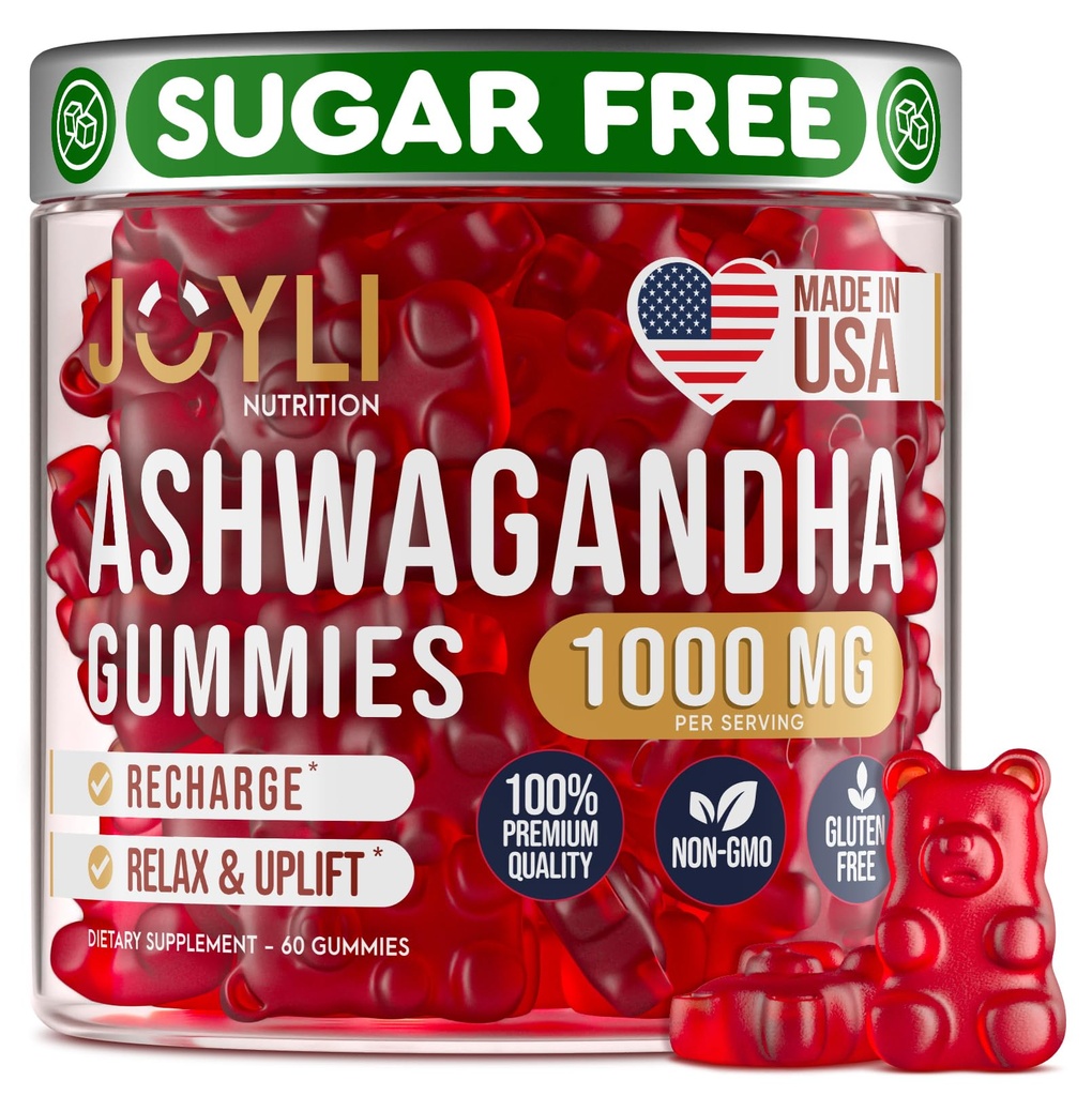 Ashwagandha Gummies for Women & Men - Luonnollinen rauhallinen Gummies Ashwagandha juuriuute C-vitamiini Sinkki - Ashwagandha kasviperäisten täydentää uni stressi tasapaino - 60 Vegaani sokerittomia purukumia