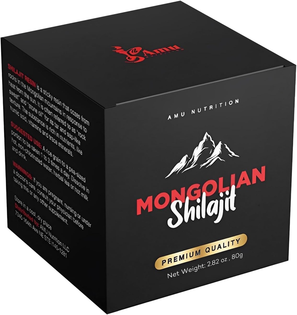 AMU NUTRITION Shilajit Pure Himalajan Organic - Harvistettu Mongoliasta - Shilajit for Men - Luonnollinen lähde Fulvic Acid Trace Minerals- 80GR