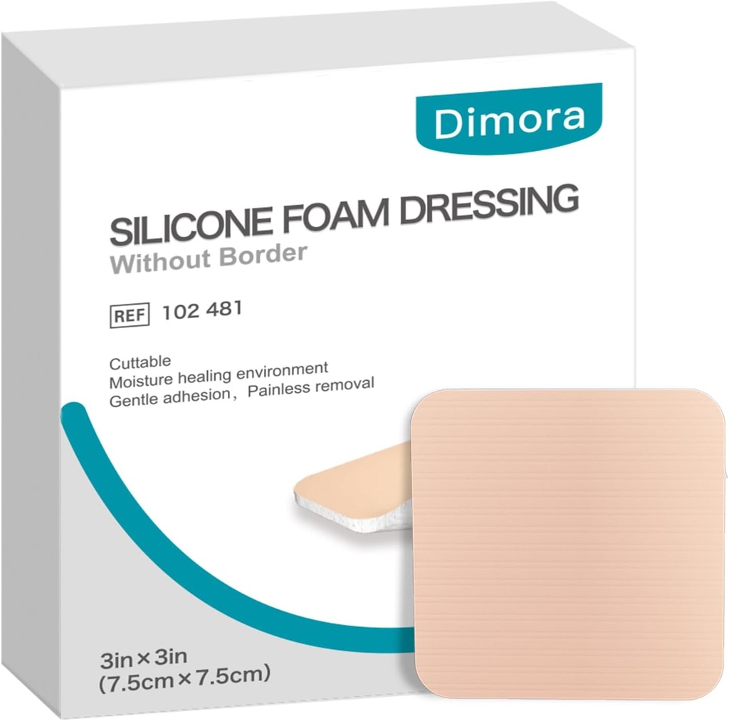 Dimora Silicone Vaahto pukeutuminen ilman rajaa 10 Pack- 3"x 3" Erittäin adhesive vedenpitävä Bandges for Haavat, Cuttable Pads for Haavojen hoito ja pukeutuminen