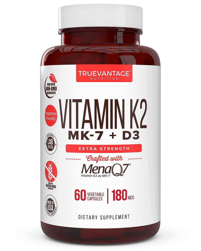 K2-vitamiinin D3 täydennys 5000 IU D3 ja 180 mikrog K2-vitamiinia MK7 täydentää terveille luut, terve sydän ja verisuoni Health-60 Helppo niellä Vihanneskapselit MenaQ7 K2 MK7