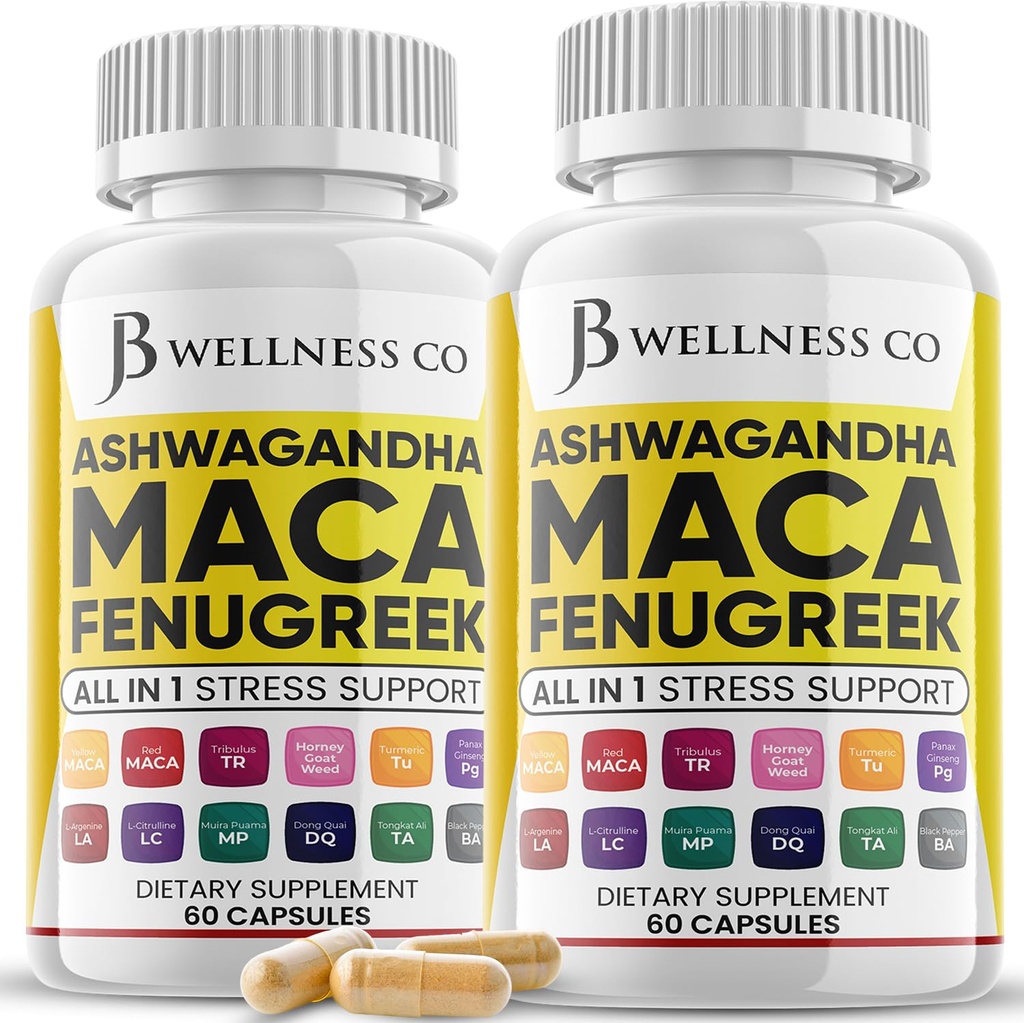 Ashwagandha Maca Root Sarviapila Täydennys Tongkat Ali Ginseng - Assistentit Mood & Kilpirauhasen terveys - Valmistettu USA - 120 Count