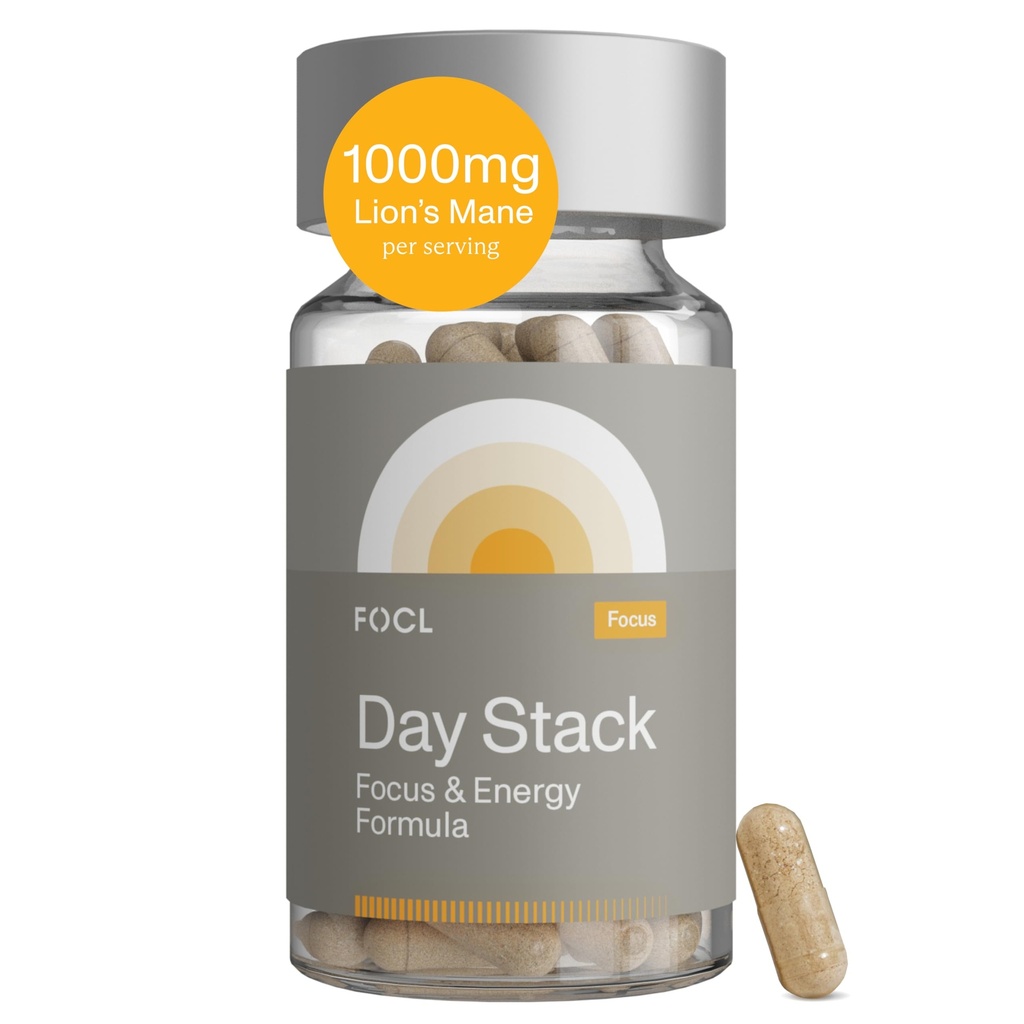 FOCL Focus Supplement for Aikuinen - Lions Mane Supplement Kapselit parantaa Focus, Muisti, Rauhallinen Mieli, Kognitiivinen Performance & Stressi Relief - Natural Nootropic Brain Health Solution + Energy Boost