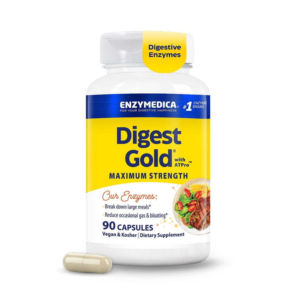 Enzymedica Digest Gold + ATPro, Maximum Strength, Fast-Acting, Helps Digesest Large Ateriat, turvotus ja kaasu, 90 kapselia