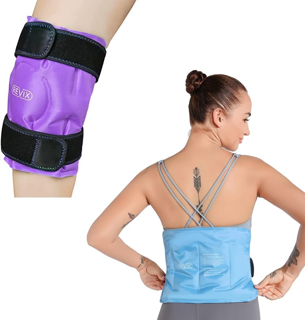 REVIX Polvi- ja Back Ice Pack loukkaantumisille Uudelleen käytettäväksi, Gel Ice Wrap kylmäpakkaus terapia