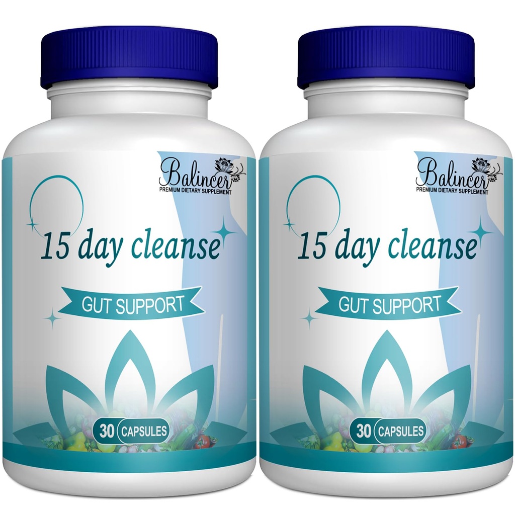 15 Day Cleanse, Gut and Colon Support, Advanced 15 Day Gut Cleanse Detox för kvinnor och män med Senna, Cascara Sagrada & Psyllium Husk, Non-GMO, 30 kapslar