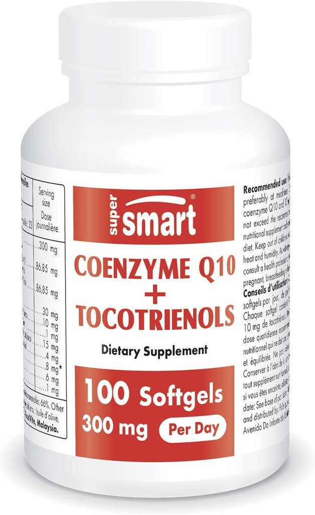 Supersmart - Coenzyme Q10 + Tokotrienoleja 300 mg päivässä (Patented & Biosable) - CoQ10 lisäravinteet tokotrienoleja - palmuöljyuute ...