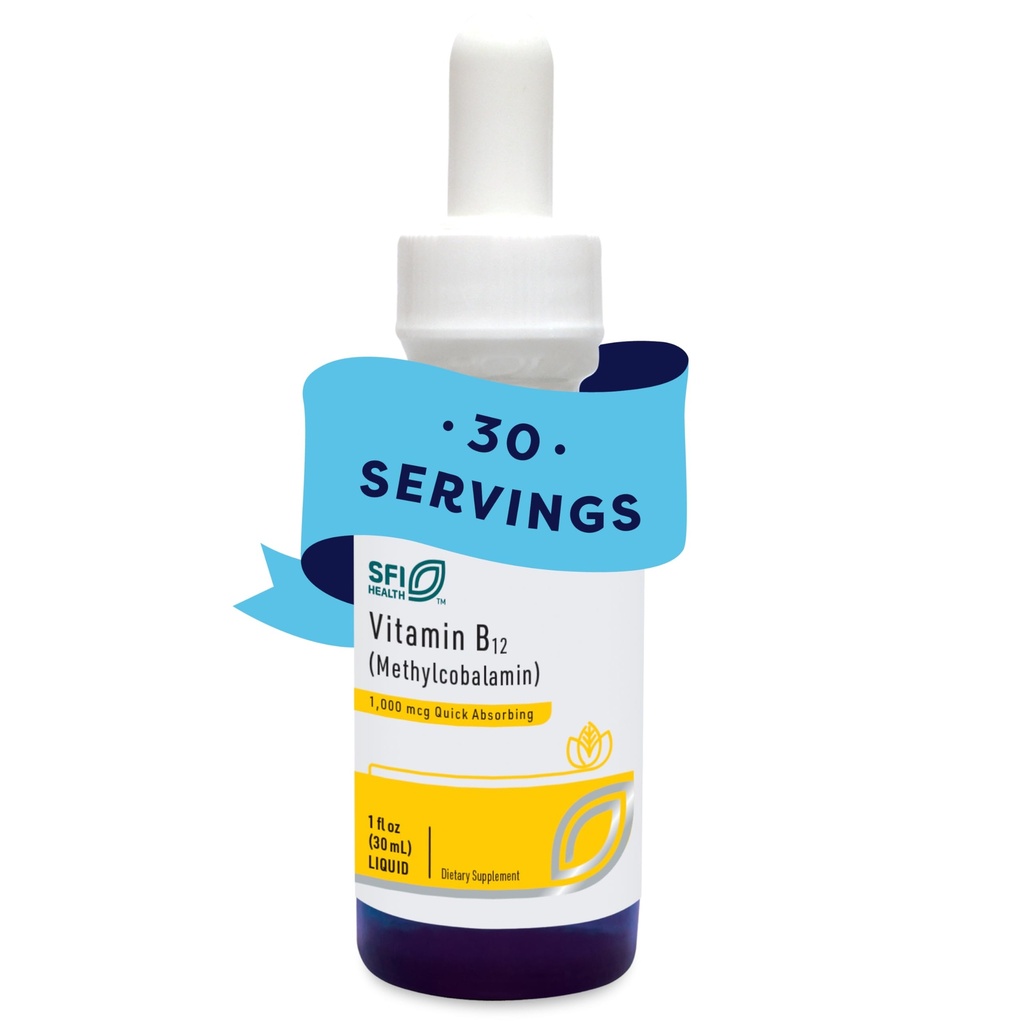 Klaire Labs SFI Health Vitamin B12 Liquid Drops 1mg - Methyl B12 Drops, 1000mcg Active Methylcobalamin - Liquid Delivery för Efficient Absorption - Hypoallergenic (30ml / 1 fl oz)
