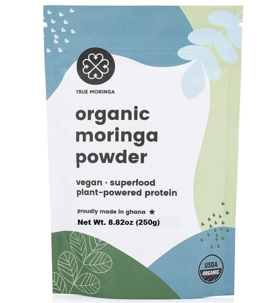 Luomu Moringa Powder 100% Regenerative Organic Raw Moringa Powder, Certified USDA. Ei-GMO (250 g)