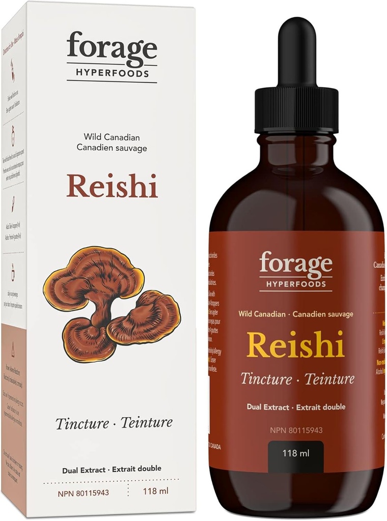 Rehu Hyperfoods- Alkuperäinen Canadian Wild Reishi Mushroom Superfood Liquid Supplement Extract Tincture, Vegan, Ei-GMO, Parantaa immuunijärjestelmä ja stressi vaste, Natural Rauhoitu, 118ML