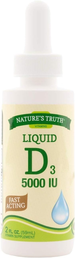 Luonnon totuus D3 5000 IU Nopeasti vaikuttava vitamiini Supplement Liquid - 2 oz, 5 tabletin pakkaus
